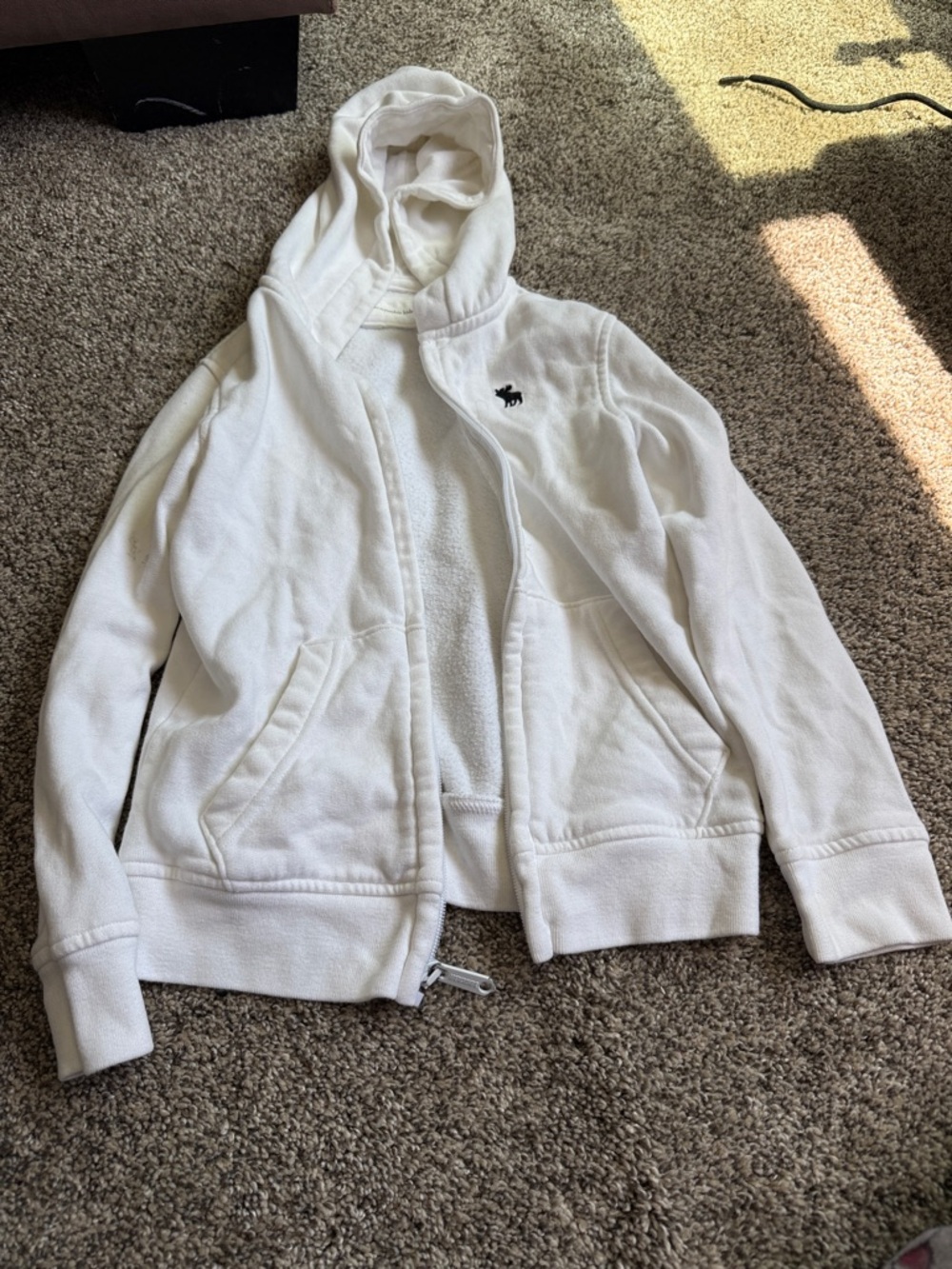 Abercrombie & Fitch White Hooded Zip-Up Jacket with Embroidered Logo